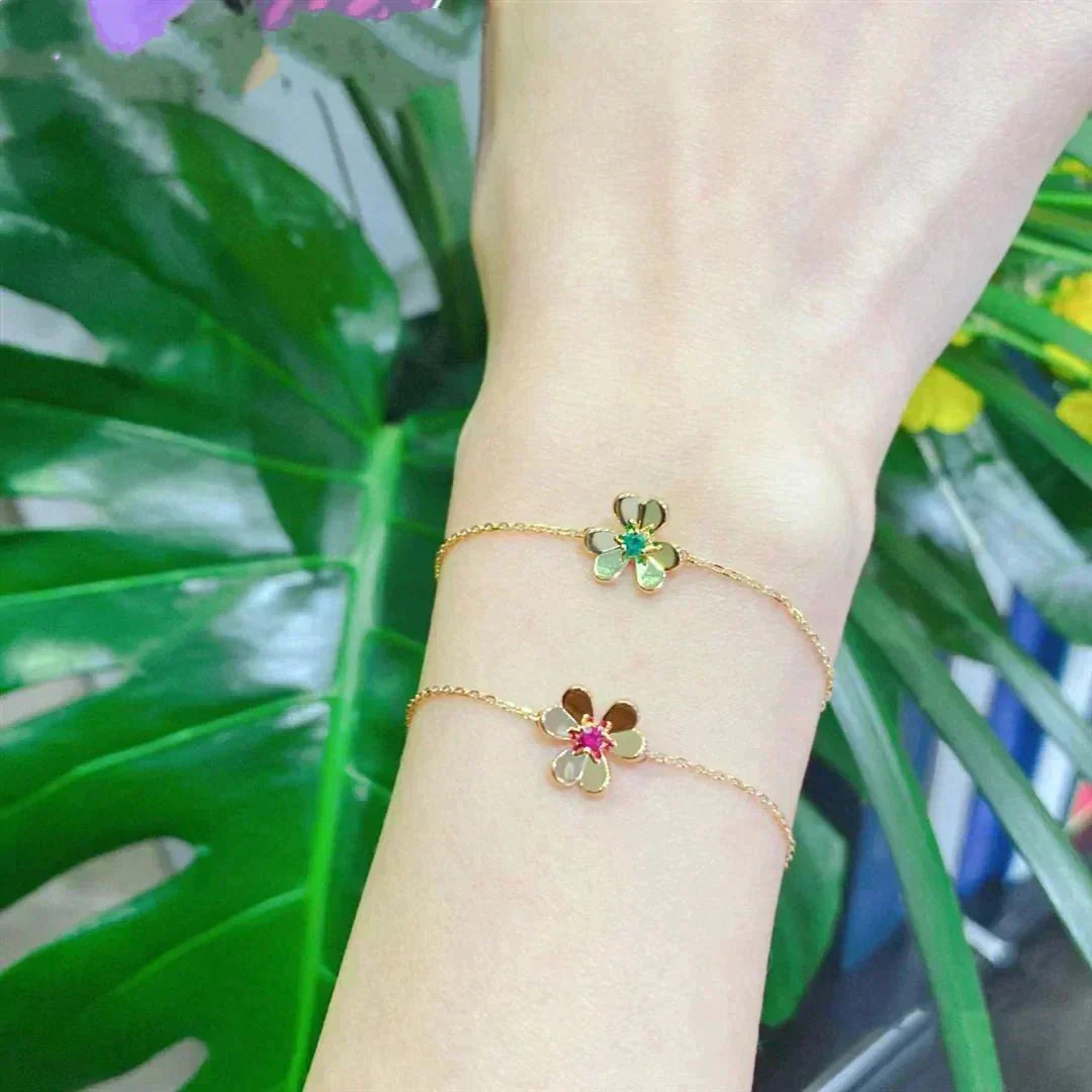 [⭐Sparkve]FRIVOLE GOLD FLOWER PINK MALACHITE BRACELET