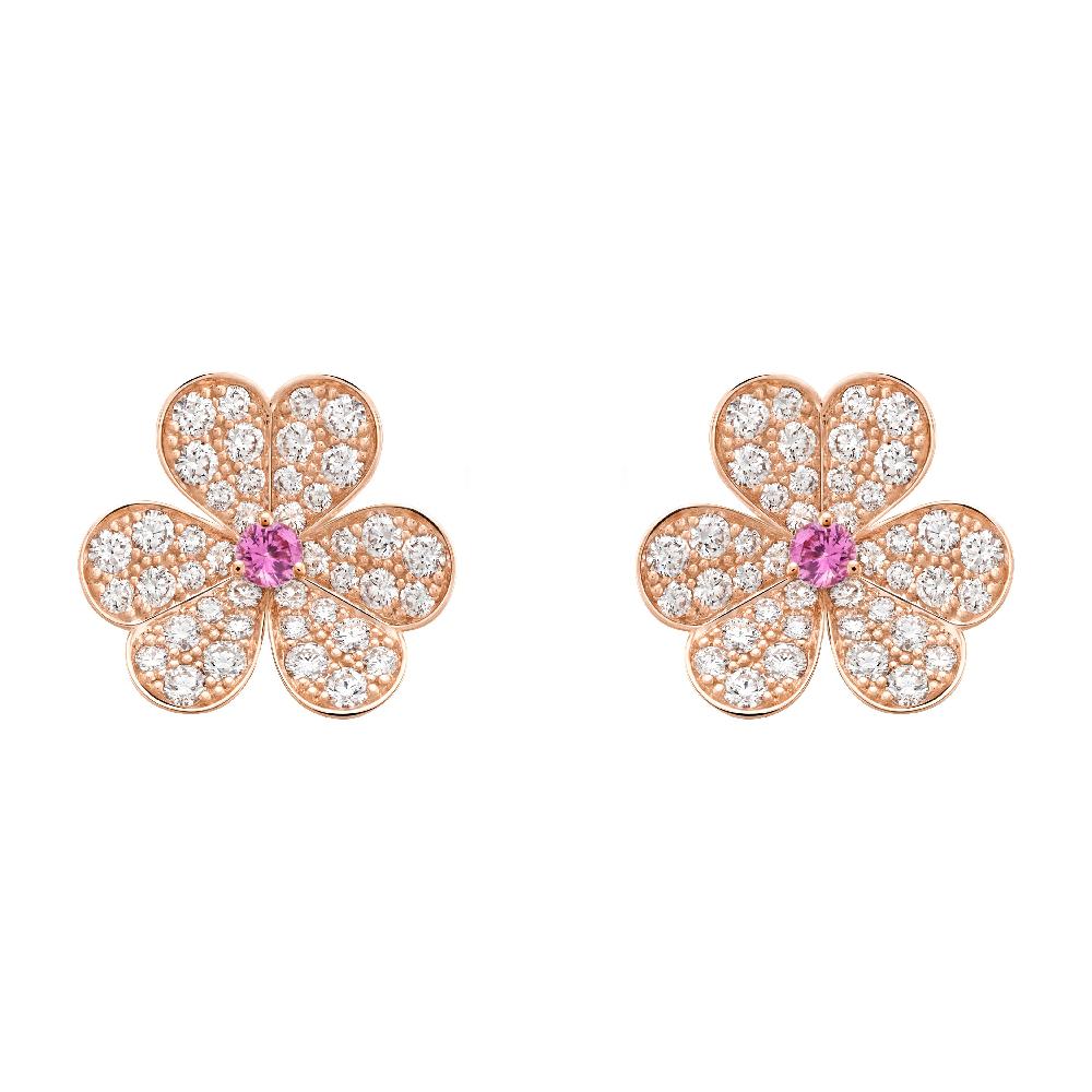 [⭐Sparkve]FRIVOLE PINK GOLD FLOWER DIAMOND EARRINGS