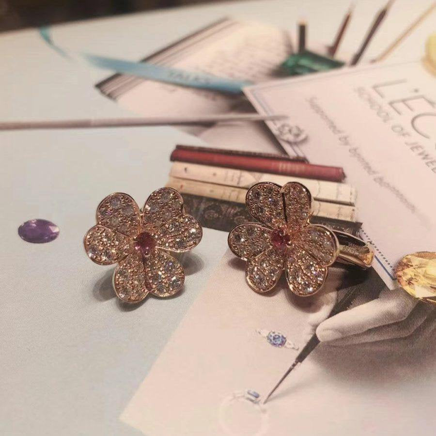 [⭐Sparkve]FRIVOLE PINK GOLD FLOWER DIAMOND EARRINGS