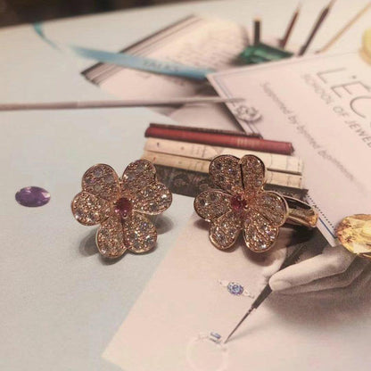 [⭐Sparkve]FRIVOLE PINK GOLD FLOWER DIAMOND EARRINGS