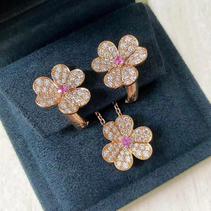 [⭐Sparkve]FRIVOLE PINK GOLD FLOWER DIAMOND EARRINGS