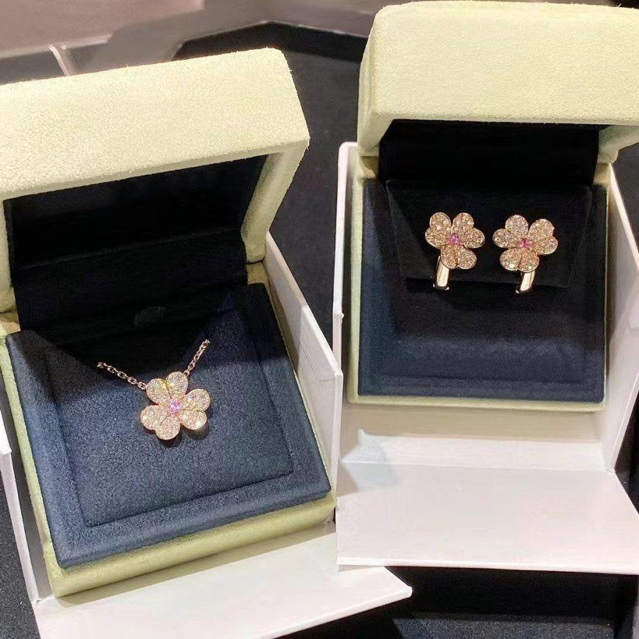 [⭐Sparkve]FRIVOLE ROSE GOLD FLOWER DIAMOND NECKLACE