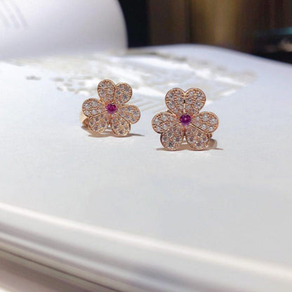 [⭐Sparkve]FRIVOLE PINK GOLD FLOWER DIAMOND EARRINGS