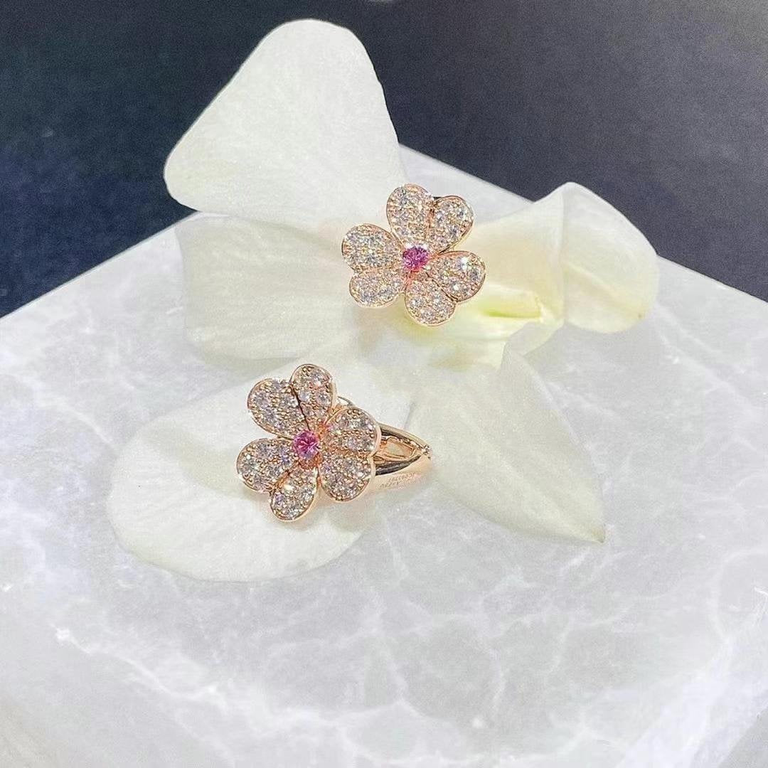 [⭐Sparkve]FRIVOLE PINK GOLD FLOWER DIAMOND EARRINGS