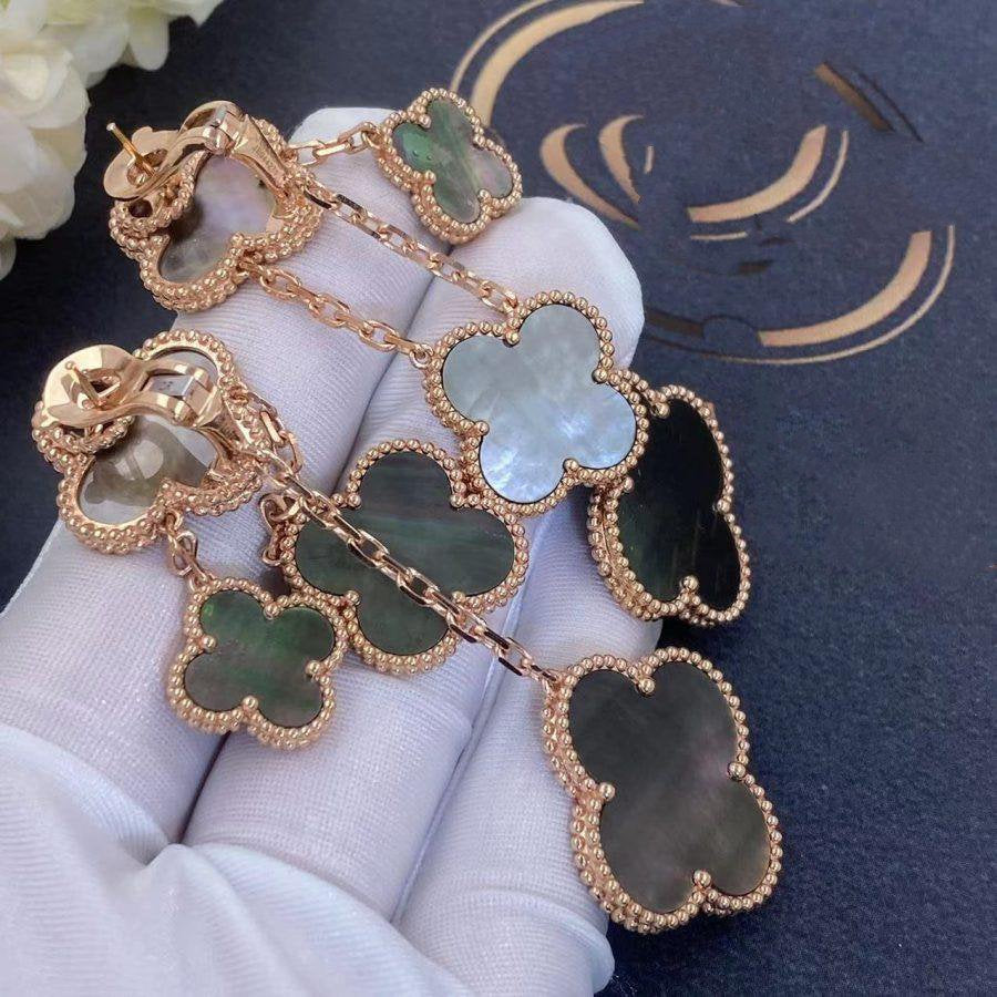 [⭐Sparkve]CLOVER EARRINGS DARK MOP 4 MOTIFS ROSE GOLD
