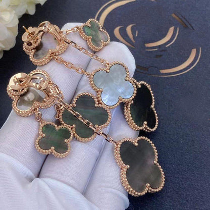 [⭐Sparkve]CLOVER EARRINGS DARK MOP 4 MOTIFS ROSE GOLD