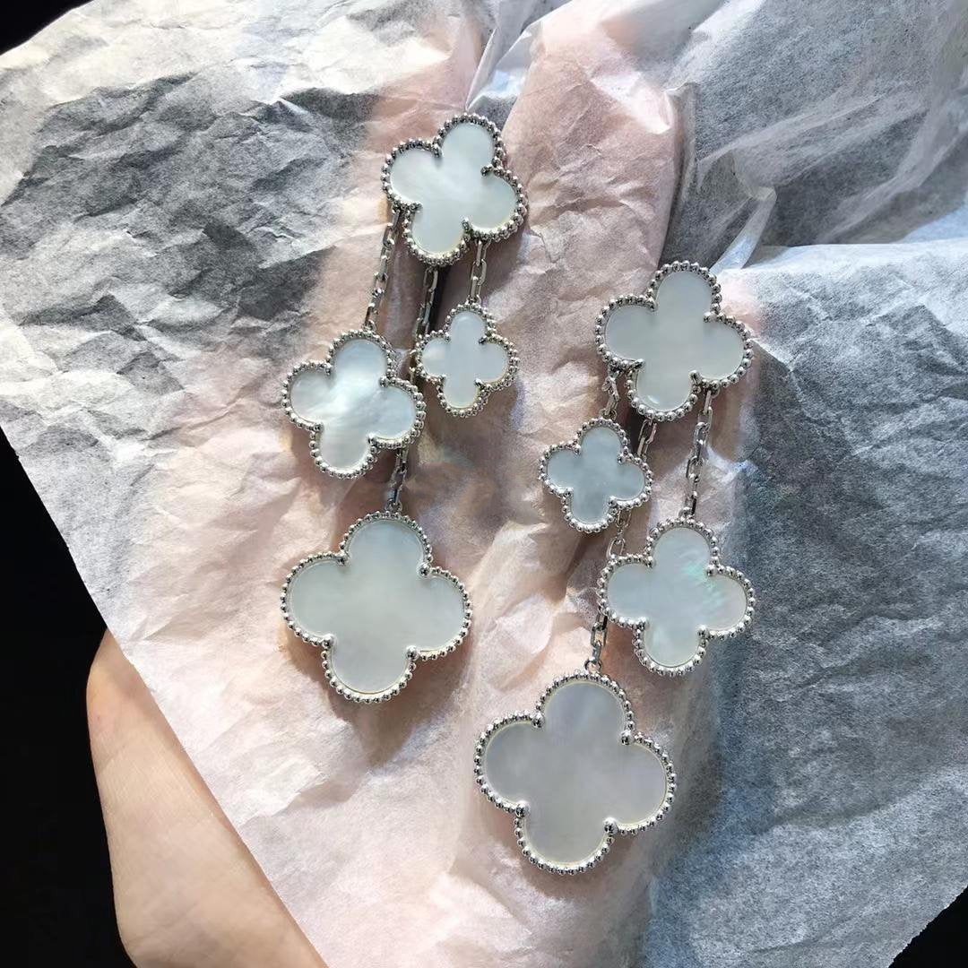 [⭐Sparkve]CLOVER EARRINGS WHITE MOP 4 MOTIFS SILVER