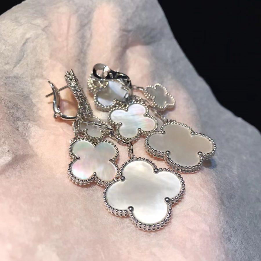 [⭐Sparkve]CLOVER EARRINGS WHITE MOP 4 MOTIFS SILVER