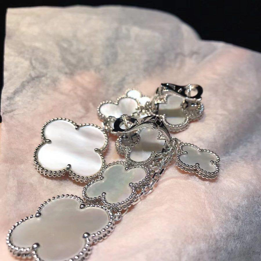 [⭐Sparkve]CLOVER EARRINGS WHITE MOP 4 MOTIFS SILVER