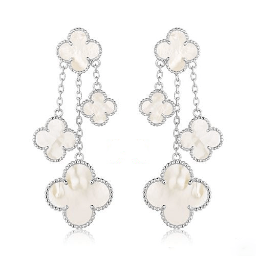 [⭐Sparkve]CLOVER EARRINGS WHITE MOP 4 MOTIFS SILVER