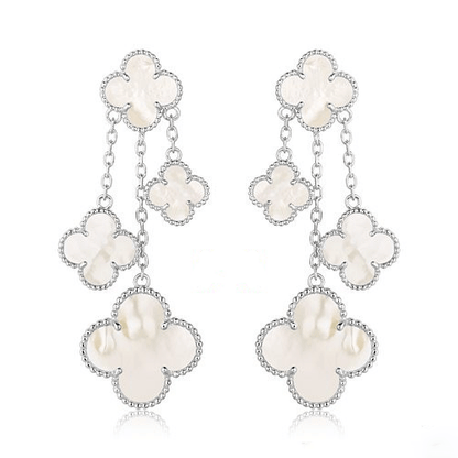 [⭐Sparkve]CLOVER EARRINGS WHITE MOP 4 MOTIFS SILVER