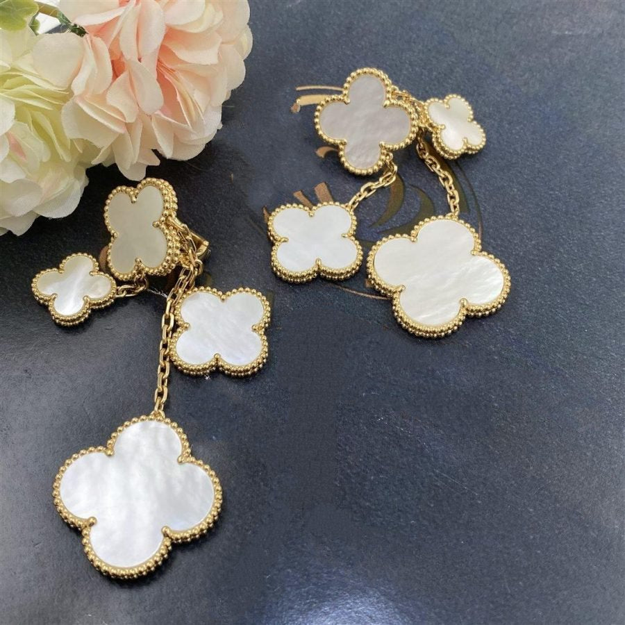 [⭐Sparkve]CLOVER EARRINGS WHITE MOP 4 MOTIFS GOLD