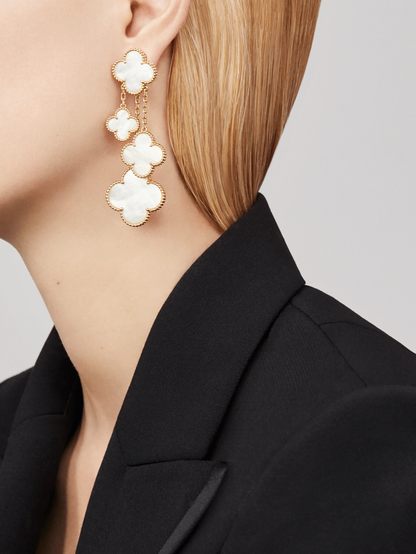 [⭐Sparkve]CLOVER EARRINGS WHITE MOP 4 MOTIFS GOLD