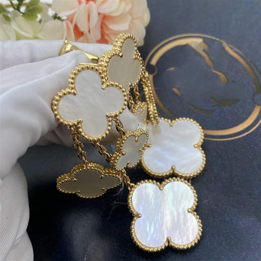 [⭐Sparkve]CLOVER EARRINGS WHITE MOP 4 MOTIFS GOLD