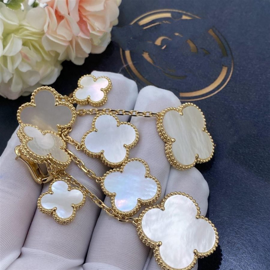 [⭐Sparkve]CLOVER EARRINGS WHITE MOP 4 MOTIFS GOLD