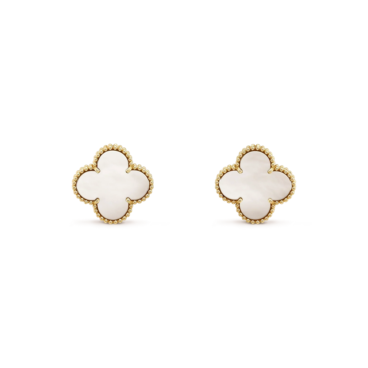[⭐Sparkve]CLOVER MEDIUM 1 MOTIFS  WHITE MOP STUD EARRINGS