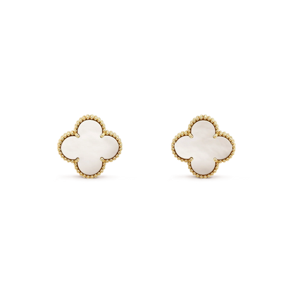 [⭐Sparkve]CLOVER MEDIUM 1 MOTIFS  WHITE MOP STUD EARRINGS