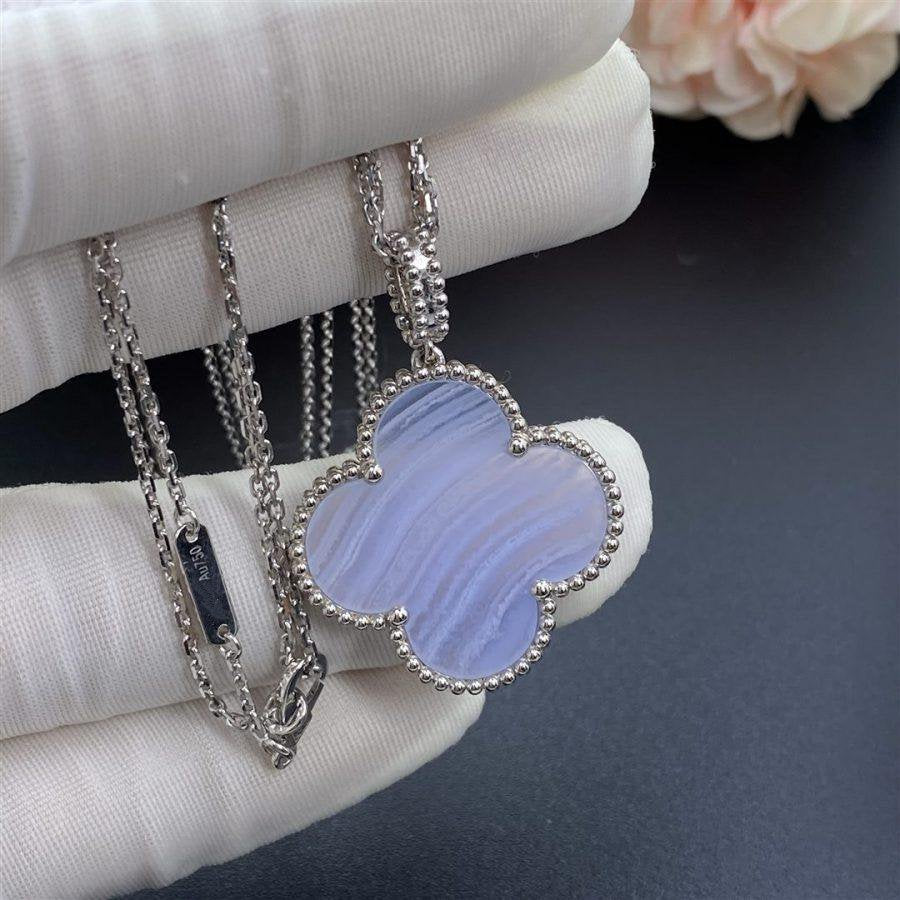 [⭐Sparkve]CLOVER SILVER CHALCEDONY BIG CLOVER NECKLACE