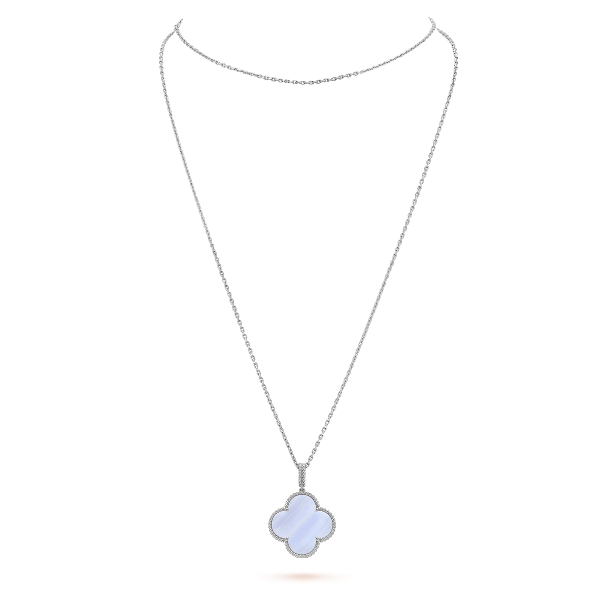 [⭐Sparkve]CLOVER SILVER CHALCEDONY BIG CLOVER NECKLACE