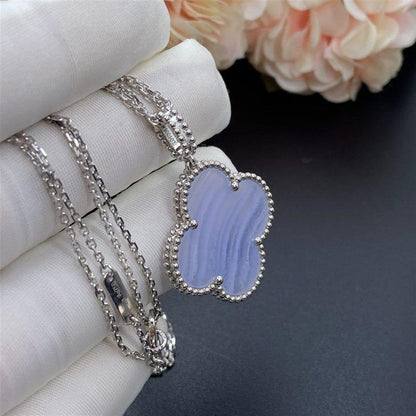 [⭐Sparkve]CLOVER SILVER CHALCEDONY BIG CLOVER NECKLACE