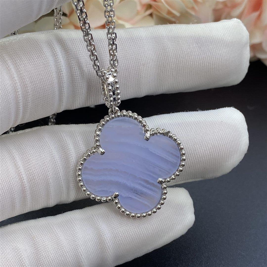 [⭐Sparkve]CLOVER SILVER CHALCEDONY BIG CLOVER NECKLACE