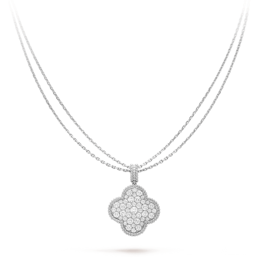 [⭐Sparkve]CLOVER 25MM SILVER FULL DIAMOND BIG CLOVER NECKLACE