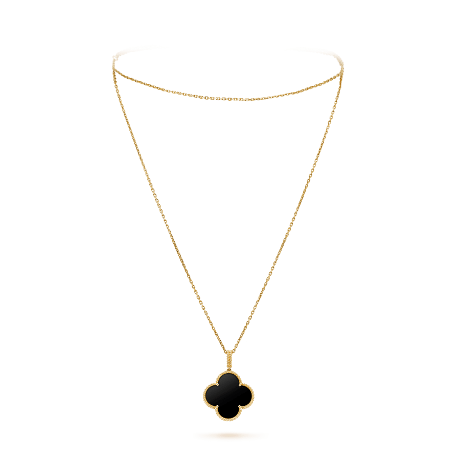 [⭐Sparkve]CLOVER 25MM GOLD ONYX BIG CLOVER NECKLACE