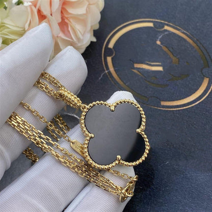 [⭐Sparkve]CLOVER 25MM GOLD ONYX BIG CLOVER NECKLACE