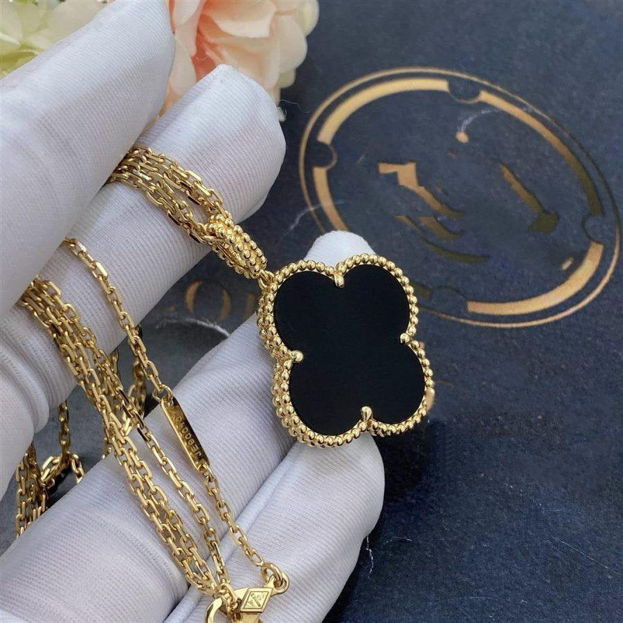 [⭐Sparkve]CLOVER 25MM GOLD ONYX BIG CLOVER NECKLACE