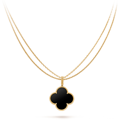 [⭐Sparkve]CLOVER 25MM GOLD ONYX BIG CLOVER NECKLACE