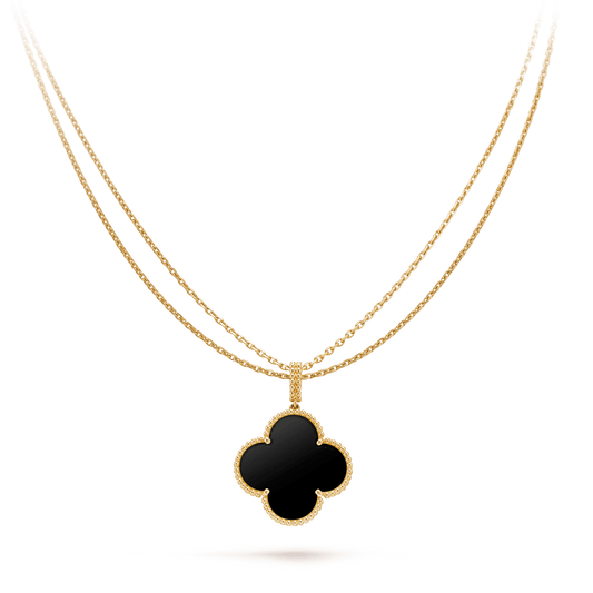 [⭐Sparkve]CLOVER 25MM GOLD ONYX BIG CLOVER NECKLACE