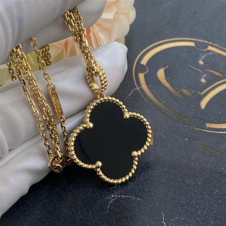 [⭐Sparkve]CLOVER 25MM GOLD ONYX BIG CLOVER NECKLACE