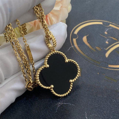 [⭐Sparkve]CLOVER 25MM GOLD ONYX BIG CLOVER NECKLACE