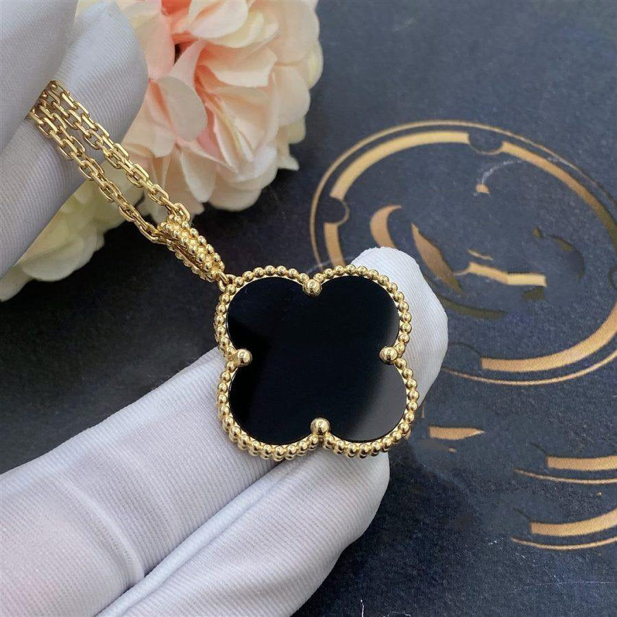 [⭐Sparkve]CLOVER 25MM GOLD ONYX BIG CLOVER NECKLACE