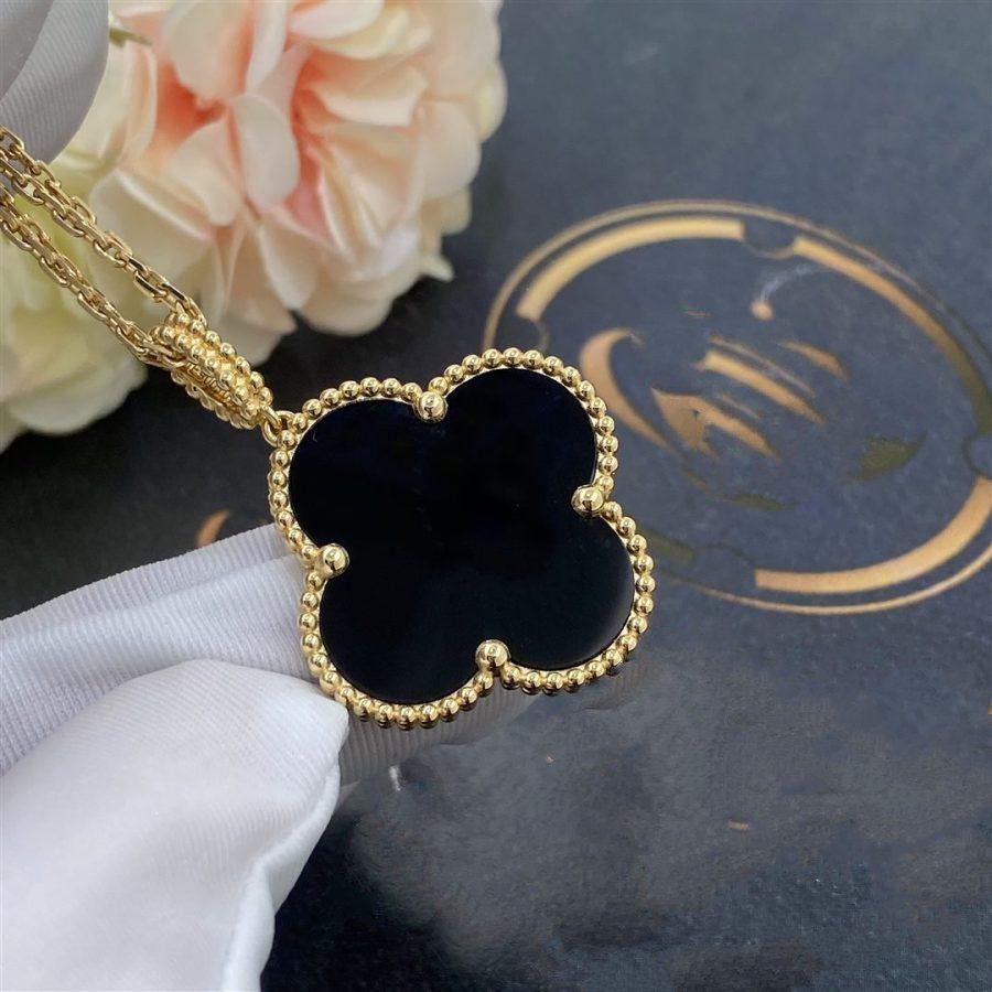 [⭐Sparkve]CLOVER 25MM GOLD ONYX BIG CLOVER NECKLACE