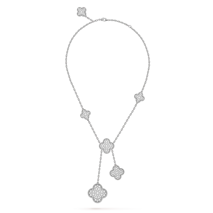 [⭐Sparkve]CLOVER 5 MOTIFS SILVER DIAMONDS NECKLACE