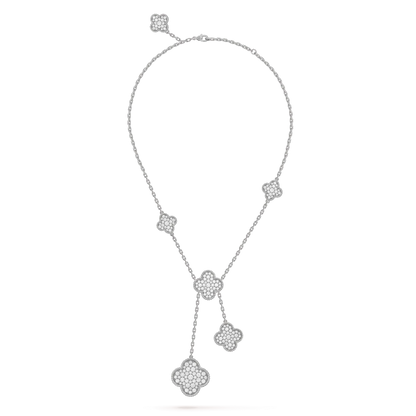 [⭐Sparkve]CLOVER 5 MOTIFS SILVER DIAMONDS NECKLACE