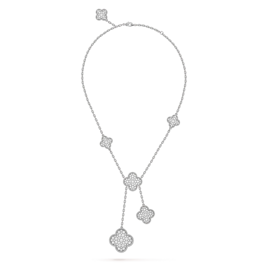 [⭐Sparkve]CLOVER 5 MOTIFS SILVER DIAMONDS NECKLACE