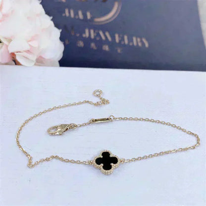 [⭐Sparkve]CLOVER ONYX SINGLE FLOWER BRACELET