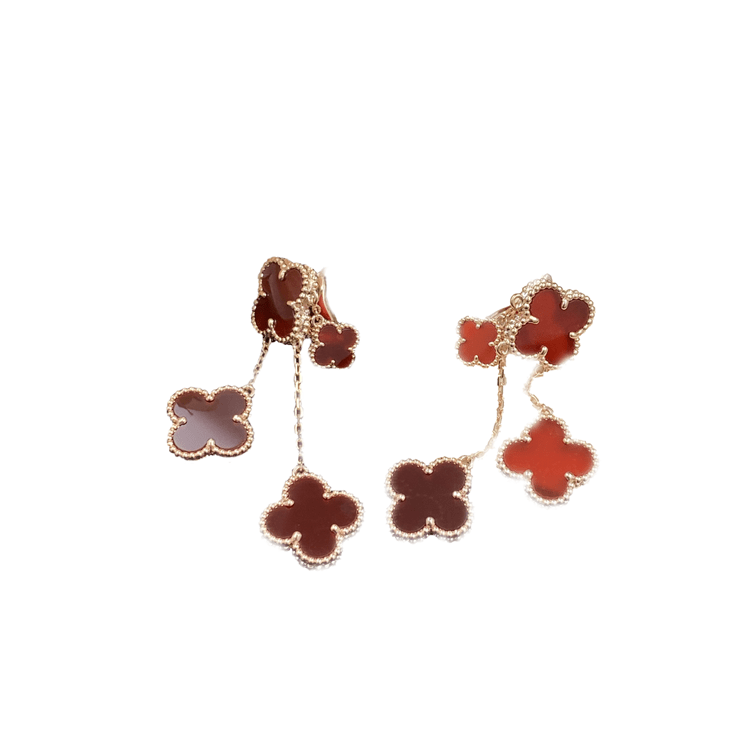 [⭐Sparkve]CLOVER EARRINGS CARNELIAN 4 MOTIFS PINK GOLD