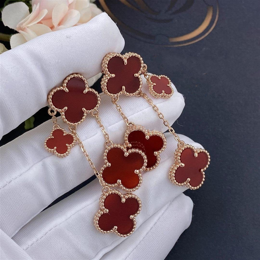 [⭐Sparkve]CLOVER EARRINGS CARNELIAN 4 MOTIFS PINK GOLD