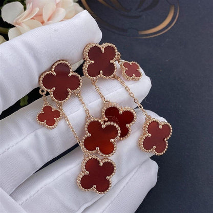 [⭐Sparkve]CLOVER EARRINGS CARNELIAN 4 MOTIFS PINK GOLD