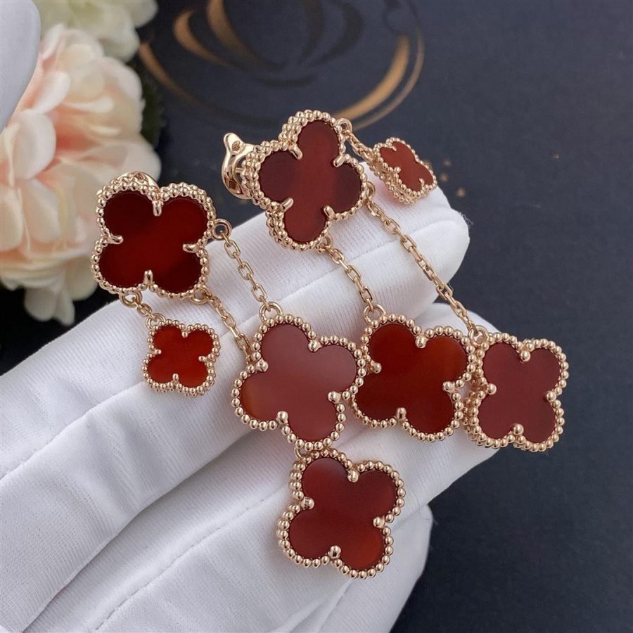[⭐Sparkve]CLOVER EARRINGS CARNELIAN 4 MOTIFS PINK GOLD