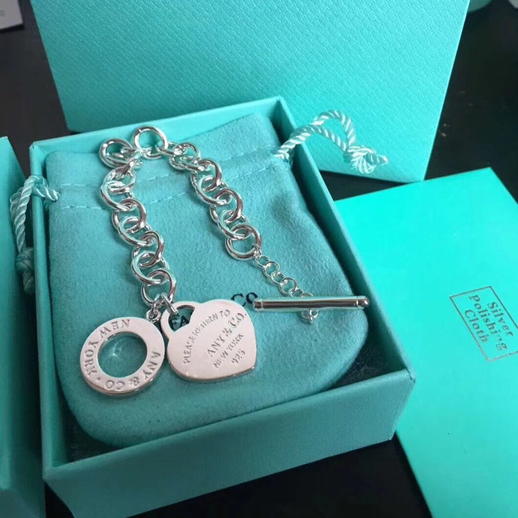 [⭐Sparkve Jewels]LOVE HEART PIN BUCKLE RETURN TO TIF SILVER BRACELET