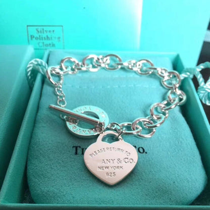 [⭐Sparkve Jewels]LOVE HEART PIN BUCKLE RETURN TO TIF SILVER BRACELET