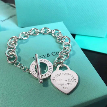 [⭐Sparkve Jewels]LOVE HEART PIN BUCKLE RETURN TO TIF SILVER BRACELET