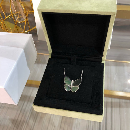 [⭐Sparkve]LARGE BUTTERFLY SILVER PENDANT DIAMOND NECKLACE