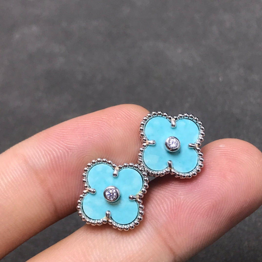 [⭐Sparkve]CLOVER 1 DIAMOND BLUE SKY SILVER EARRINGS