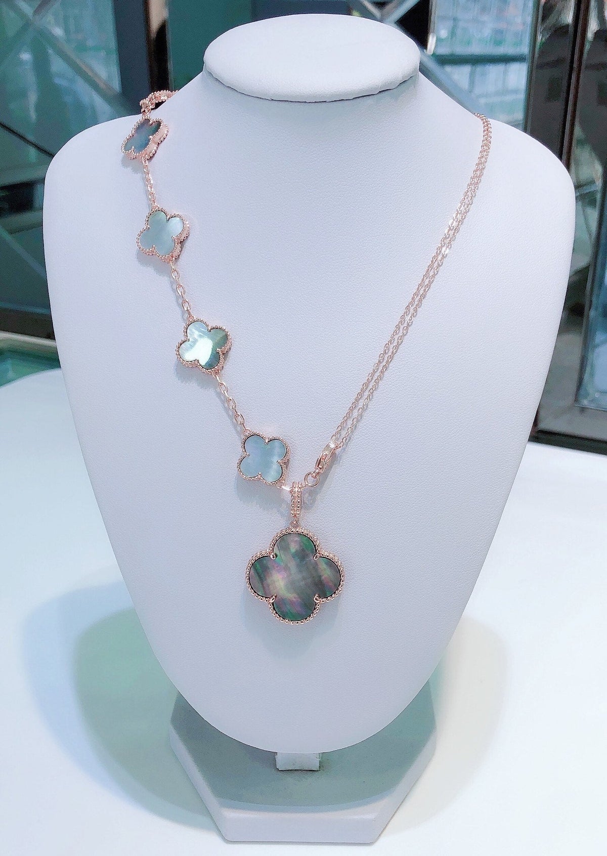 [⭐Sparkve]COMBINED BRACELET 5 MOTIFS AND NECKLACE DARK MOP ROSE GOLD