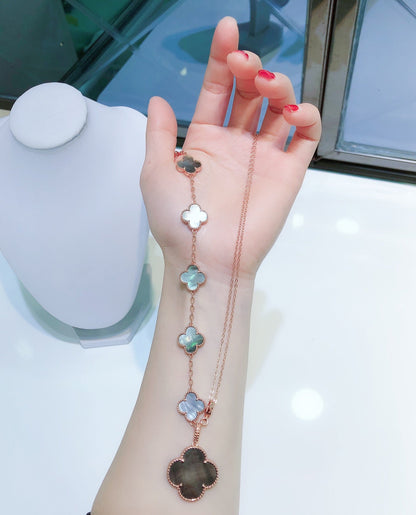 [⭐Sparkve]COMBINED BRACELET 5 MOTIFS AND NECKLACE DARK MOP ROSE GOLD